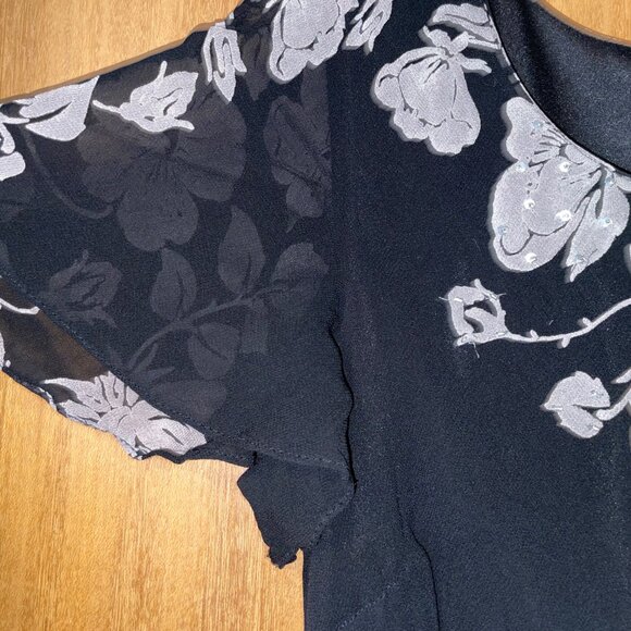 Eva Blue Asymmetrical Floral Black Dress with sequin flowers - Picture 6 of 7